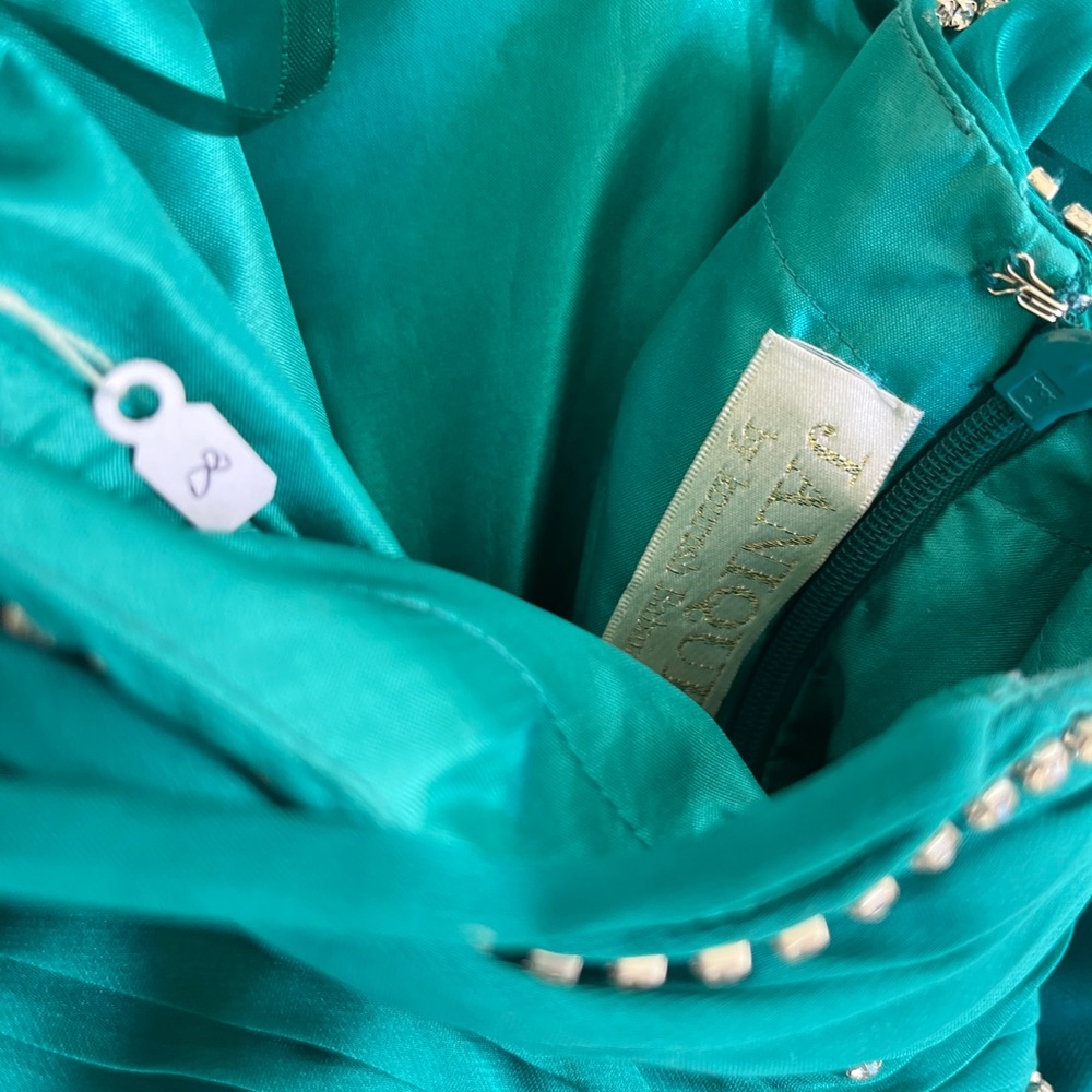 Long formal puff embroidery teal dress